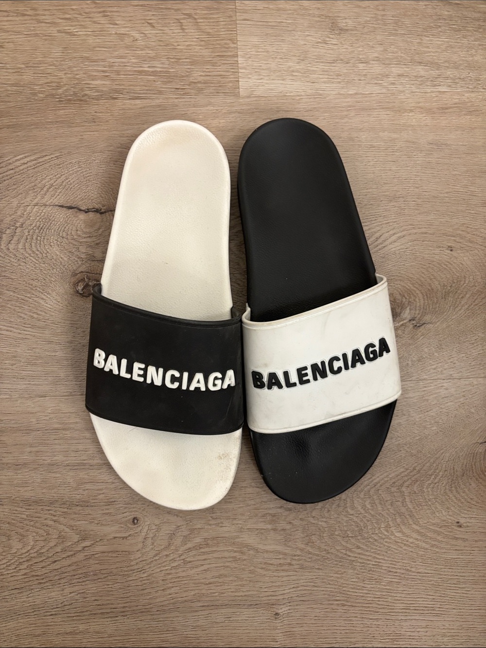 Balenciaga Reversed Two-Tone Logo Slide Sandals — Black & White
